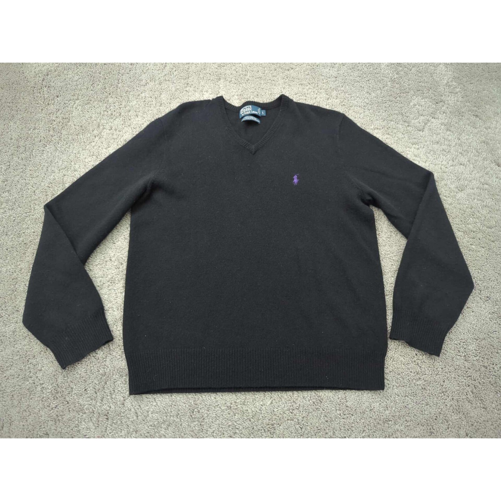 Polo Ralph Lauren Sweater Mens Large Black Pullover Long Sleeve 100% Lamb's Wool